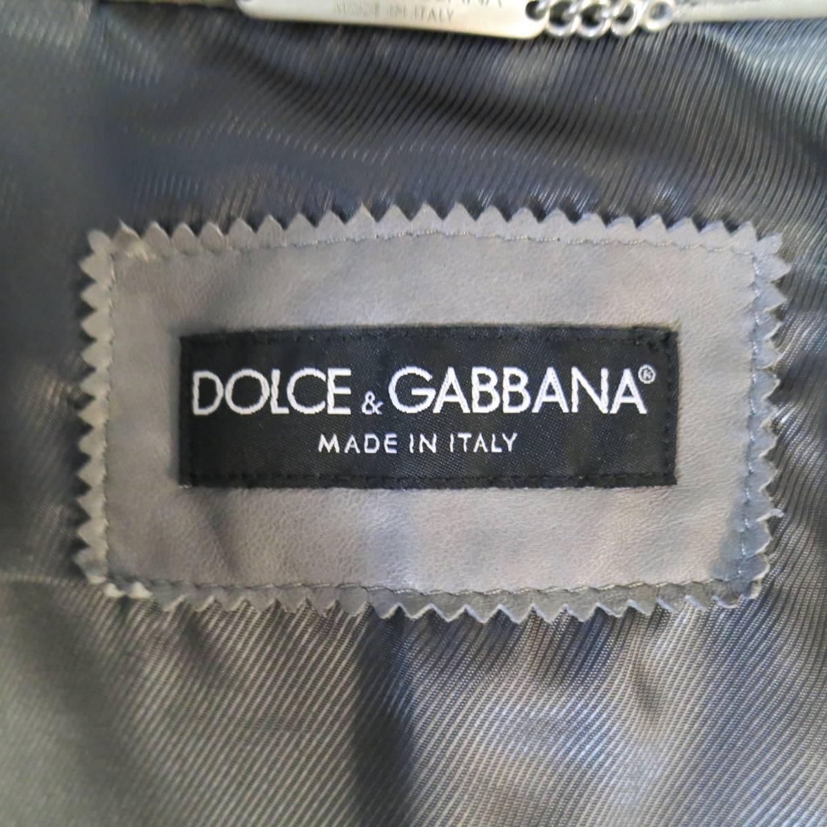 Men's DOLCE & GABBANA 38 Light Gray Leather Hidden Placket Moto Jacket 6