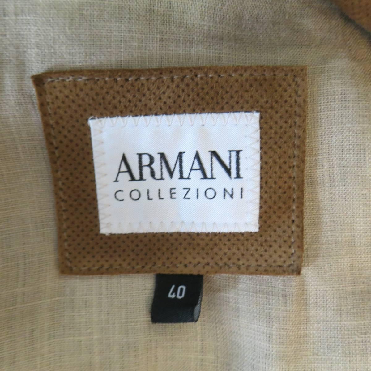 Men's ARMANI COLLEZIONI 40 Tan Perforated Suede Military Jacket In Good Condition In San Francisco, CA