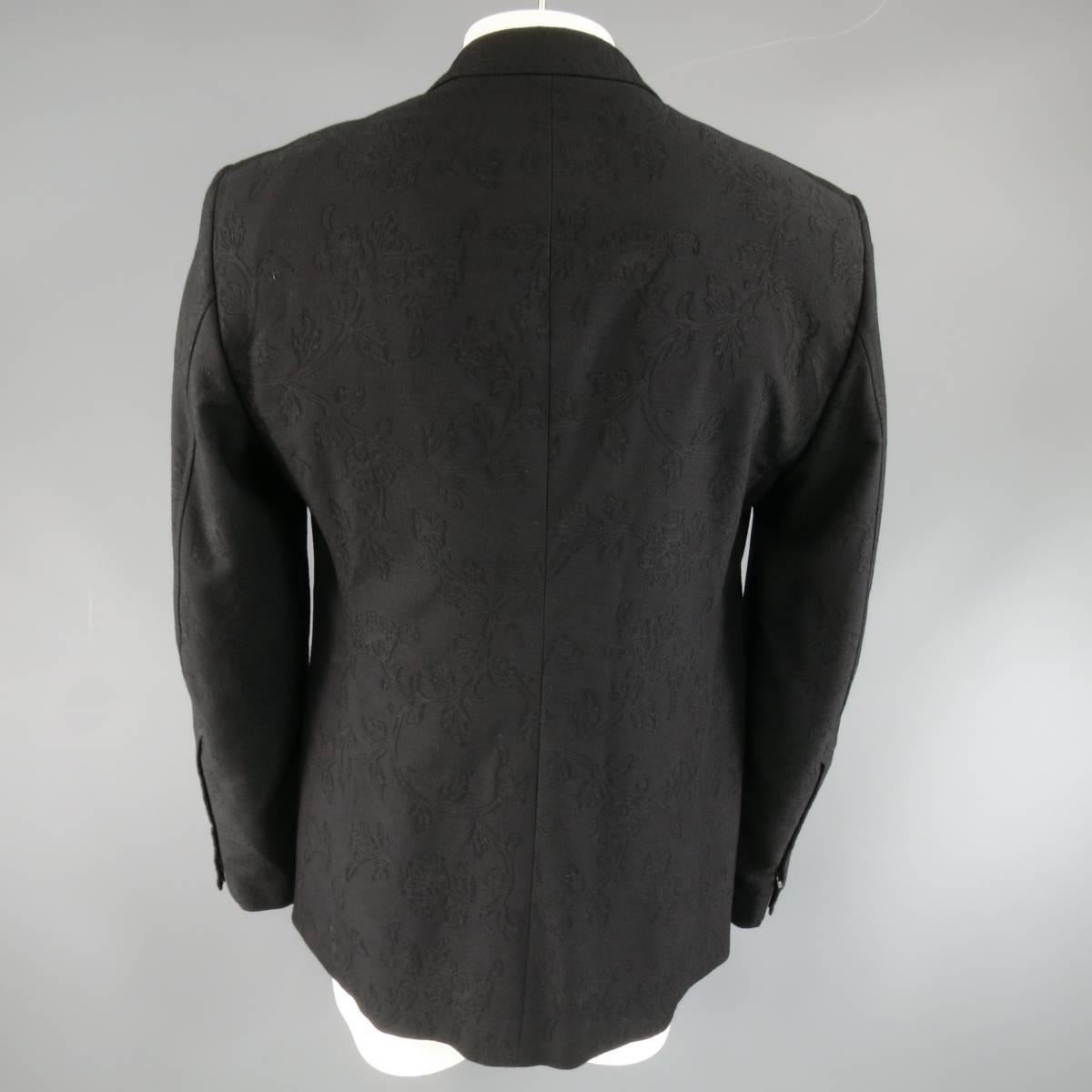 CoSTUME NATIONAL 44 Black Floral Brocade Wool Peak Lapel Sport Coat Jacket 3