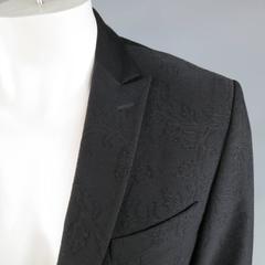 CoSTUME NATIONAL 44 Black Floral Brocade Wool Peak Lapel Sport Coat Jacket