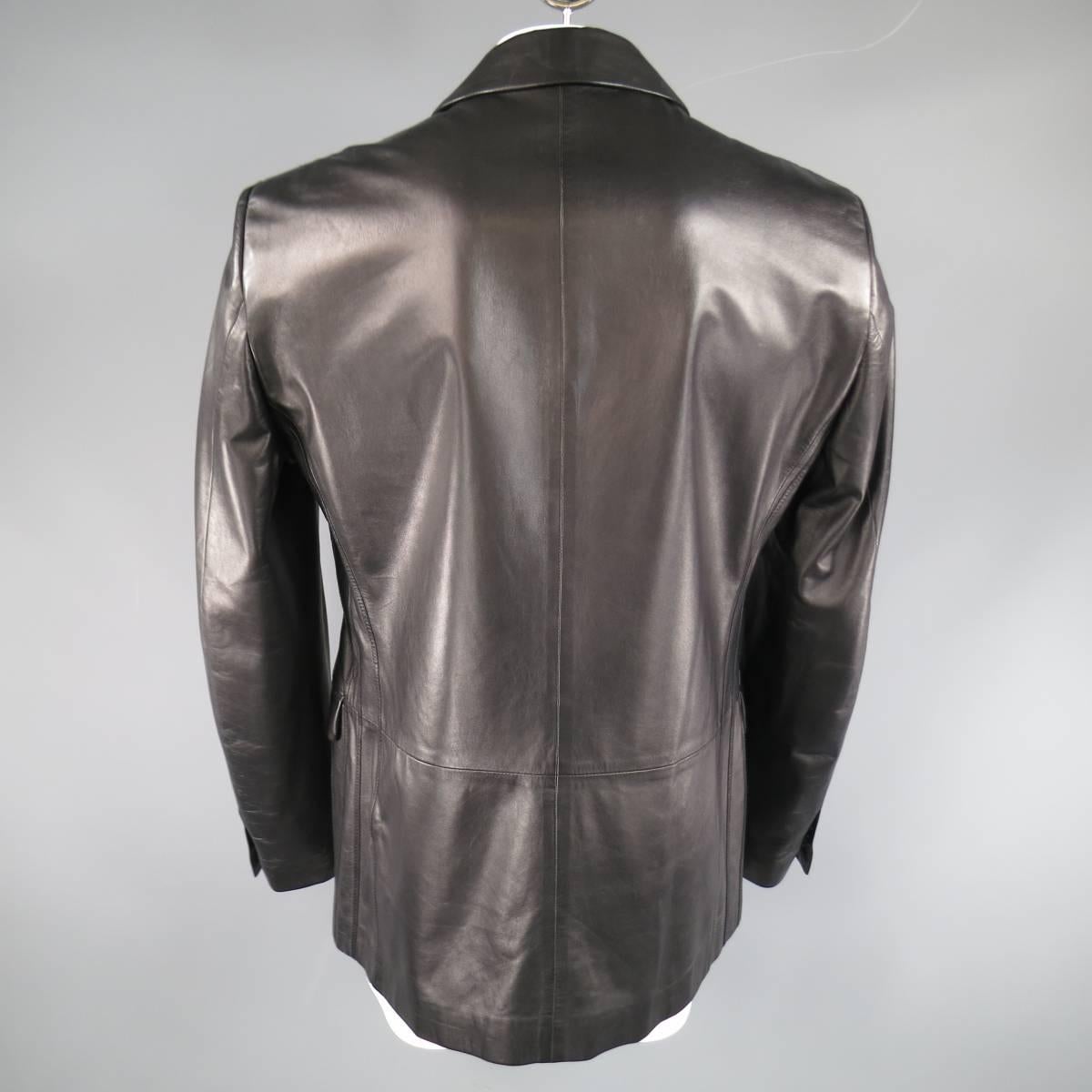Men's VERSUS by VERSACE 44 Black Stripe Leather Sport Coat Jacket 2