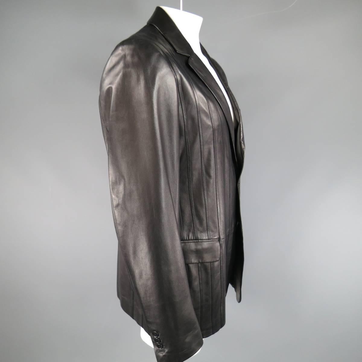 Men's VERSUS by VERSACE 44 Black Stripe Leather Sport Coat Jacket In Excellent Condition In San Francisco, CA
