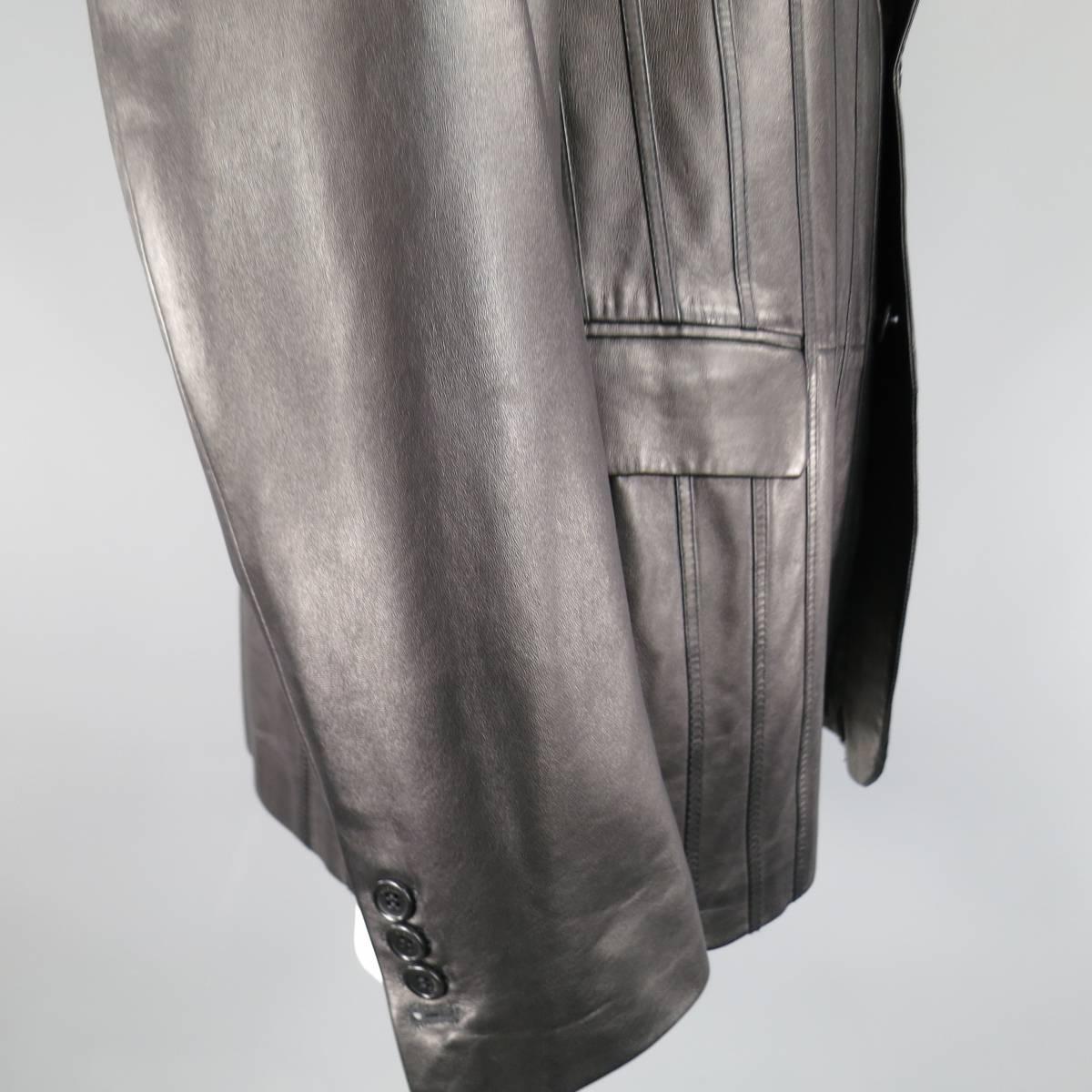 Men's VERSUS by VERSACE 44 Black Stripe Leather Sport Coat Jacket 1
