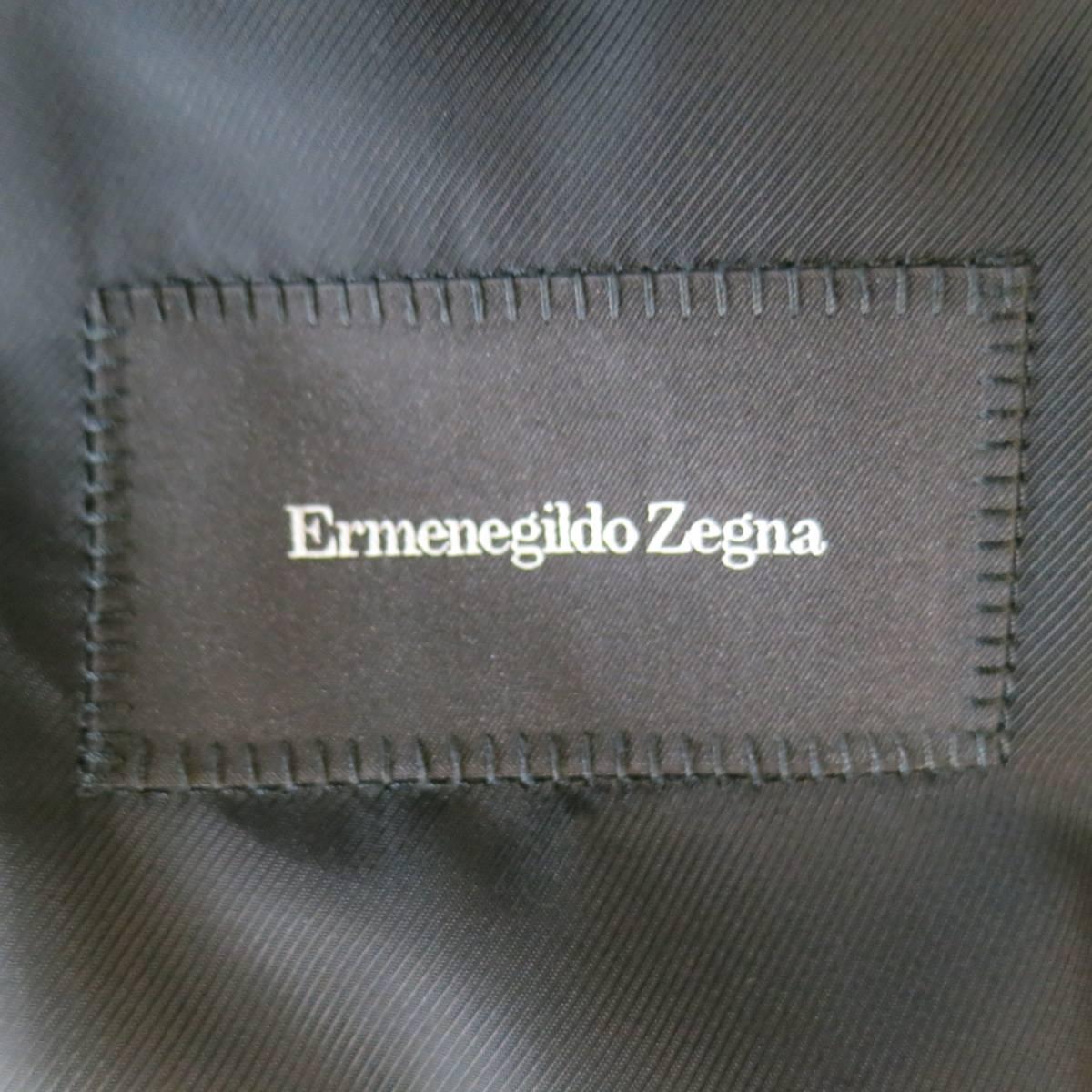 Men's ERMENEGILDO ZEGNA 44 Long Black Cashmere Notch Lapel Coat 2