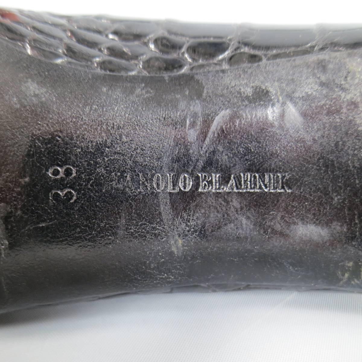 MANOLO BLAHNIK Size 8 Black Alligator Skin Leather Pointed Toe Pumps 3