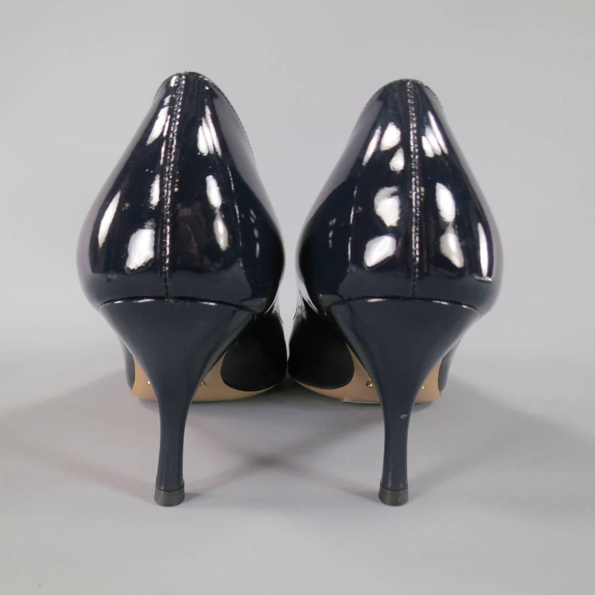 VALENTINO Size 8.5 Navy Patent Leather Peep Toe Pumps In Excellent Condition In San Francisco, CA