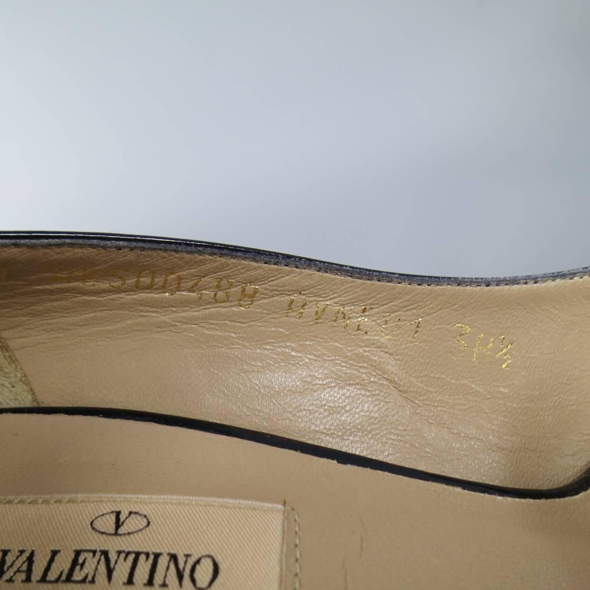 Women's VALENTINO Size 8.5 Navy Patent Leather Peep Toe Pumps