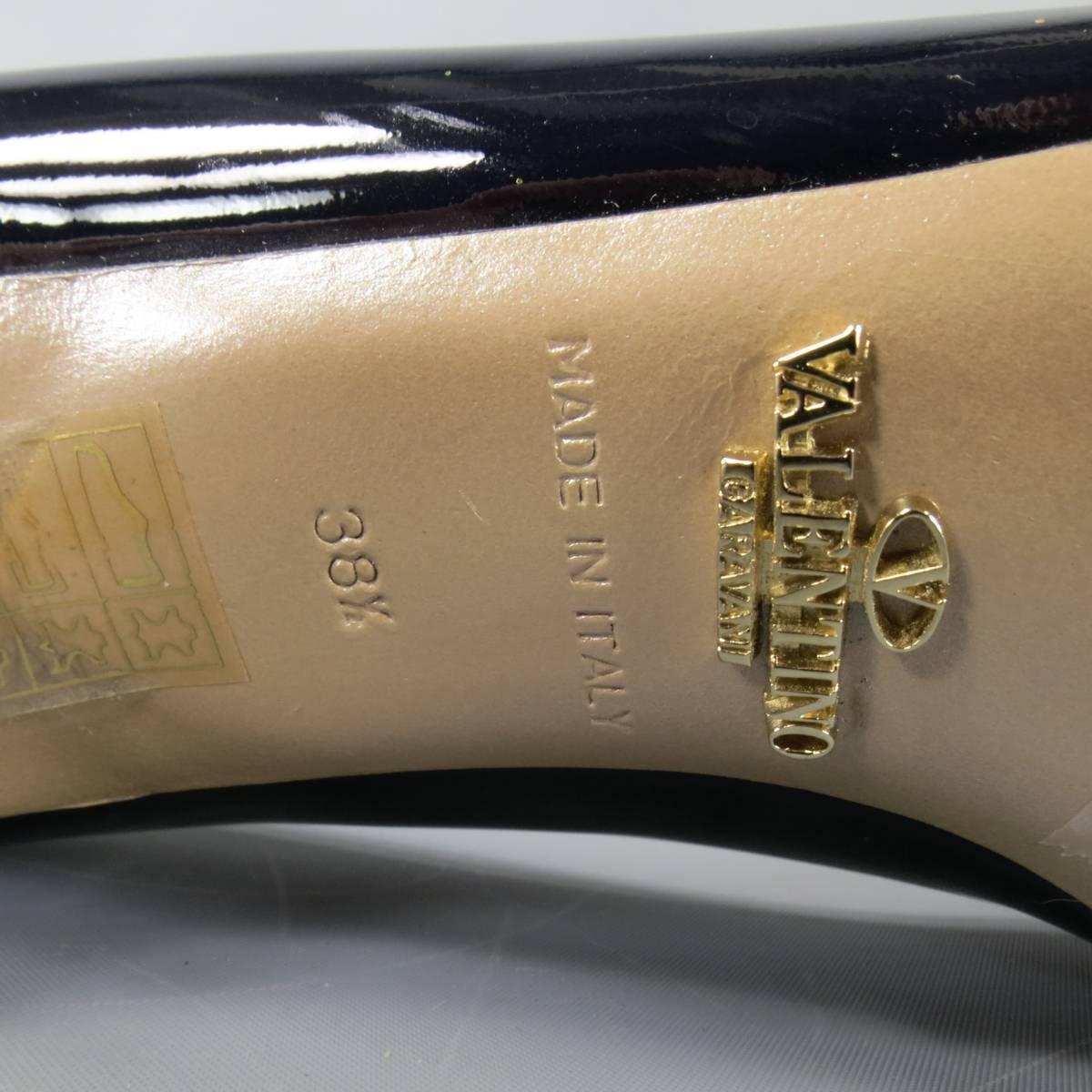 VALENTINO Size 8.5 Navy Patent Leather Peep Toe Pumps 2