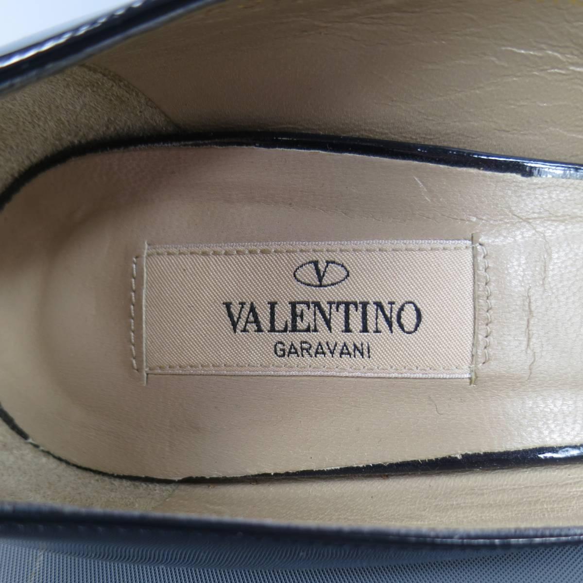 VALENTINO Size 8.5 Navy Patent Leather Peep Toe Pumps 1