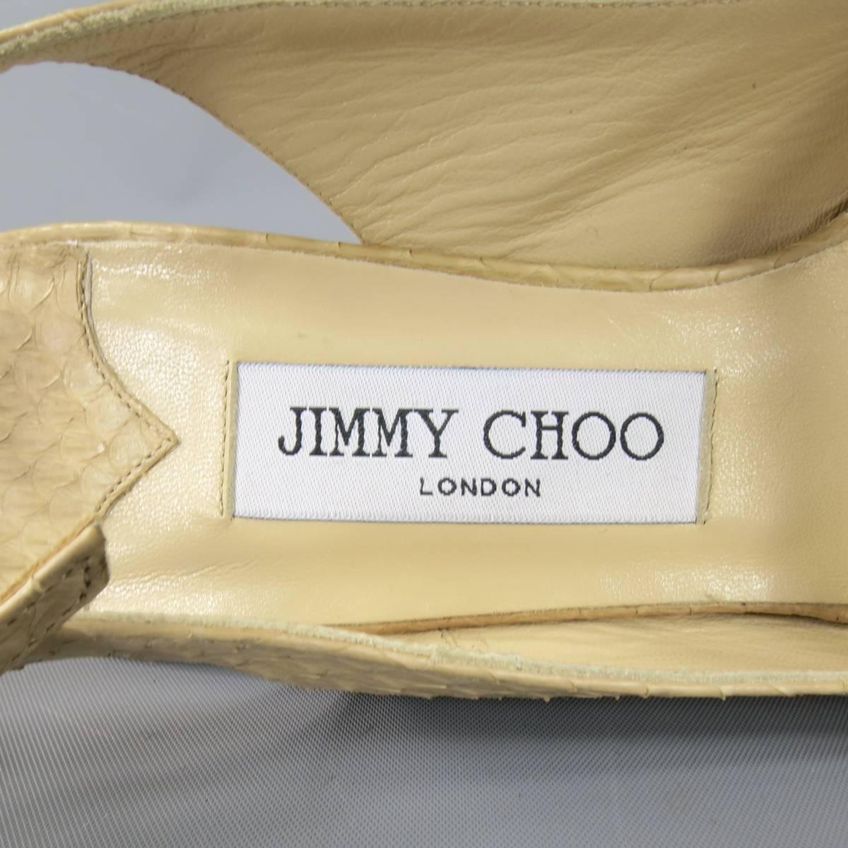 JIMMY CHOO Pumps - Size 9 Beige Python Slingback Peep Toe Platform Heels 1