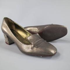 LANVIN Size 9 Silver Metallic Leather Loafer Chunky Heel Pumps