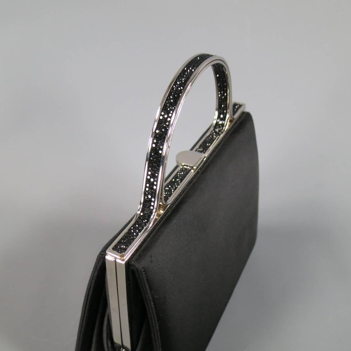 Vintage JUDITH LEIBER Black Silk Crystal Evening Handbag In Excellent Condition In San Francisco, CA