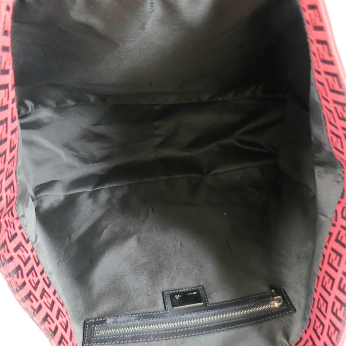 Women's or Men's Vintage FENDI Red & Black Monogram Canvas Leather Handle Tote Bag
