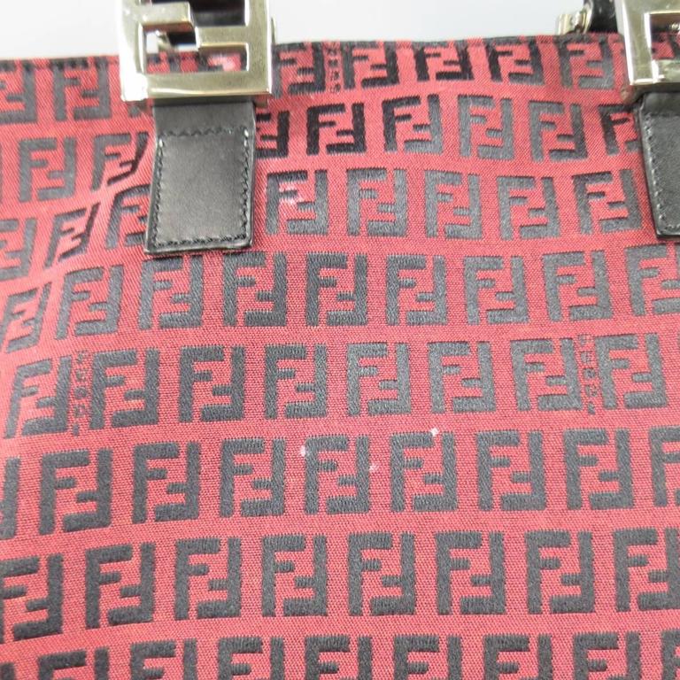 Vintage FENDI Red and Black Monogram Canvas Leather Handle Tote Bag at ...