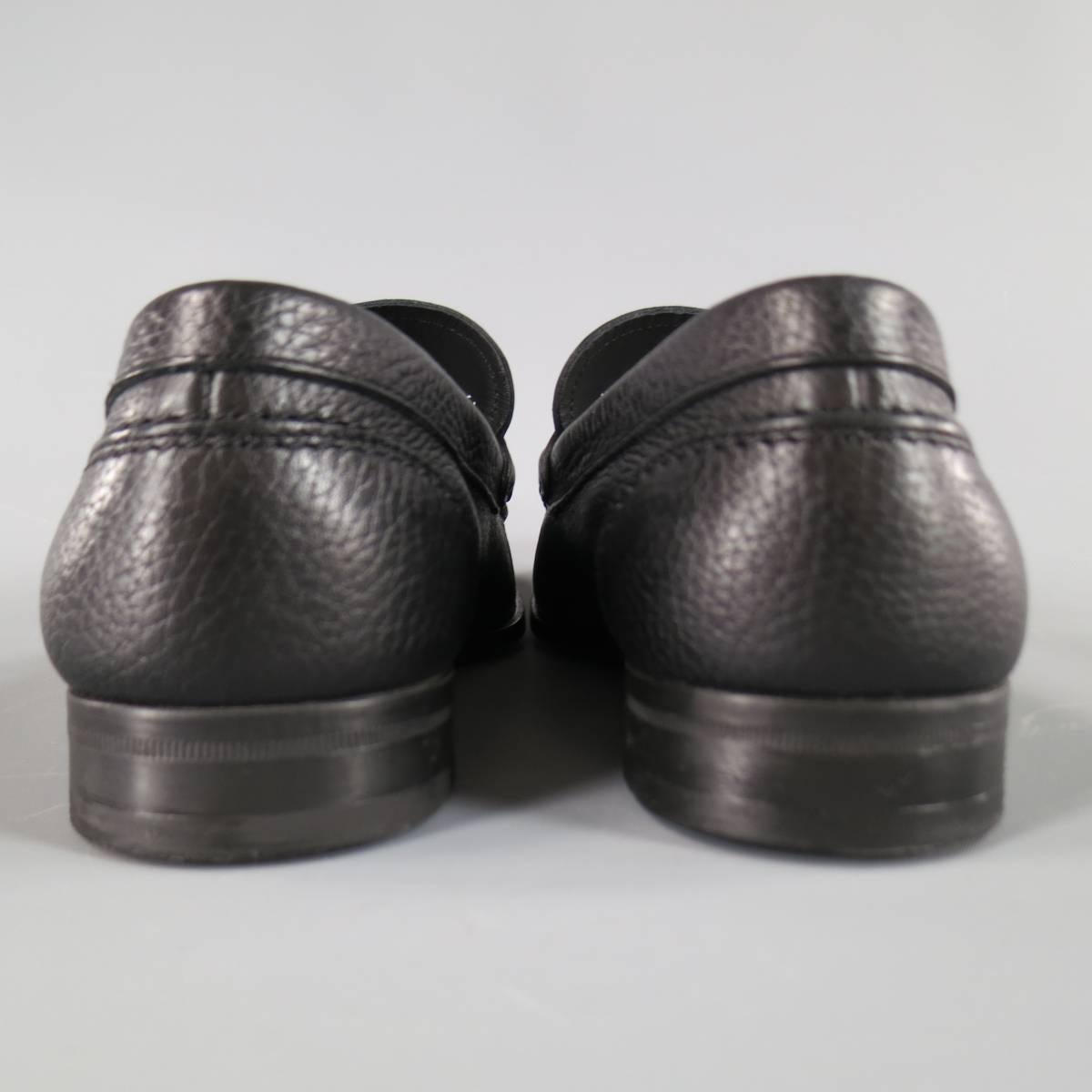 Men's SALVATORE FERRAGAMO Size 8 Black Textured Leather Strap Loafers 2