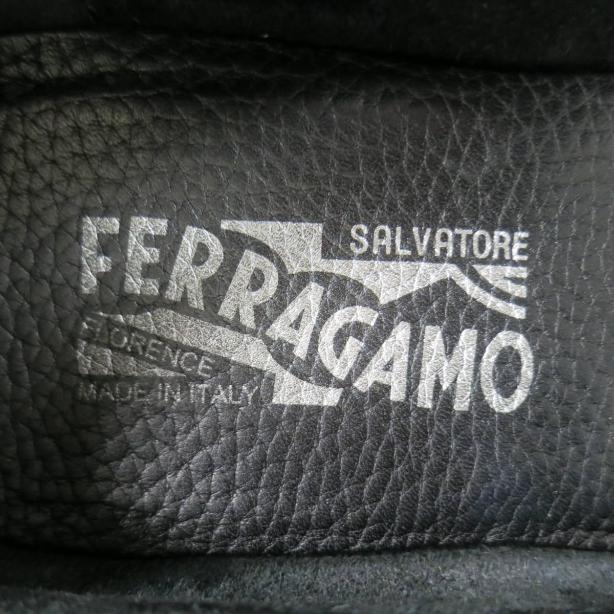 Men's SALVATORE FERRAGAMO Size 8 Black Textured Leather Strap Loafers 4
