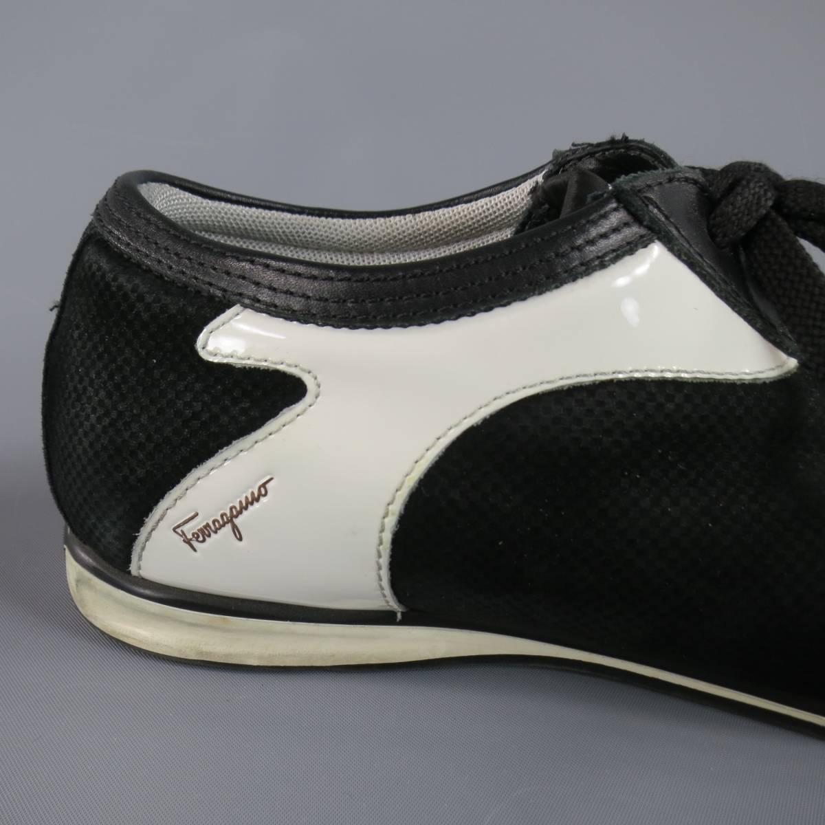 Salvatore Ferragamo Black and White Suede Sneakers  In Good Condition In San Francisco, CA