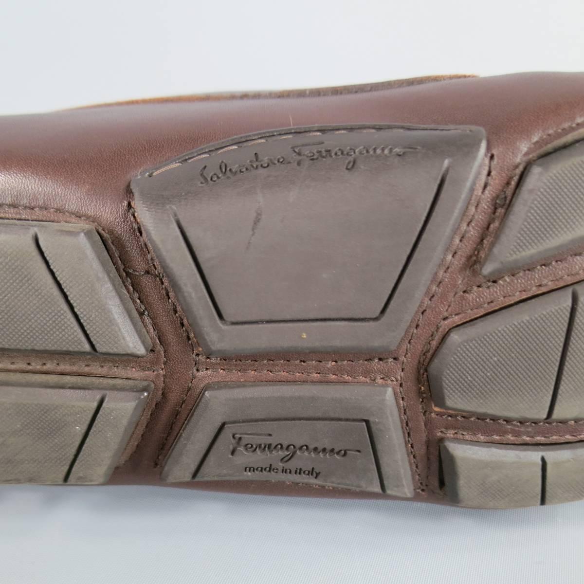 Men's SALVATORE FERRAGAMO Size 7.5 Brown Leather Gancini Horsebit Driver Loafers 4