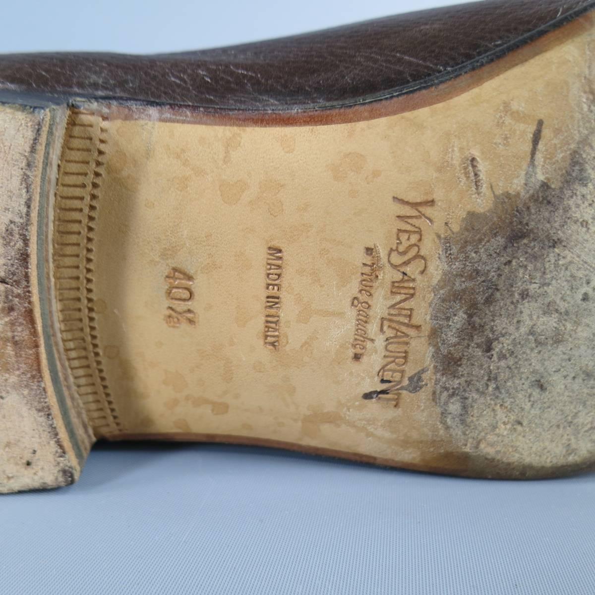 Men's YVES SAINT LAURENT Size 7.5 Brown Leather Tassel Loafers 1