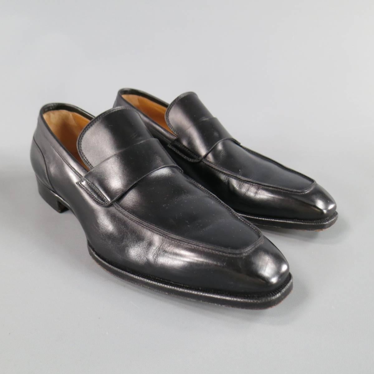 Men's GRAVATI Size 8 Black Leather Strap Loafers 1