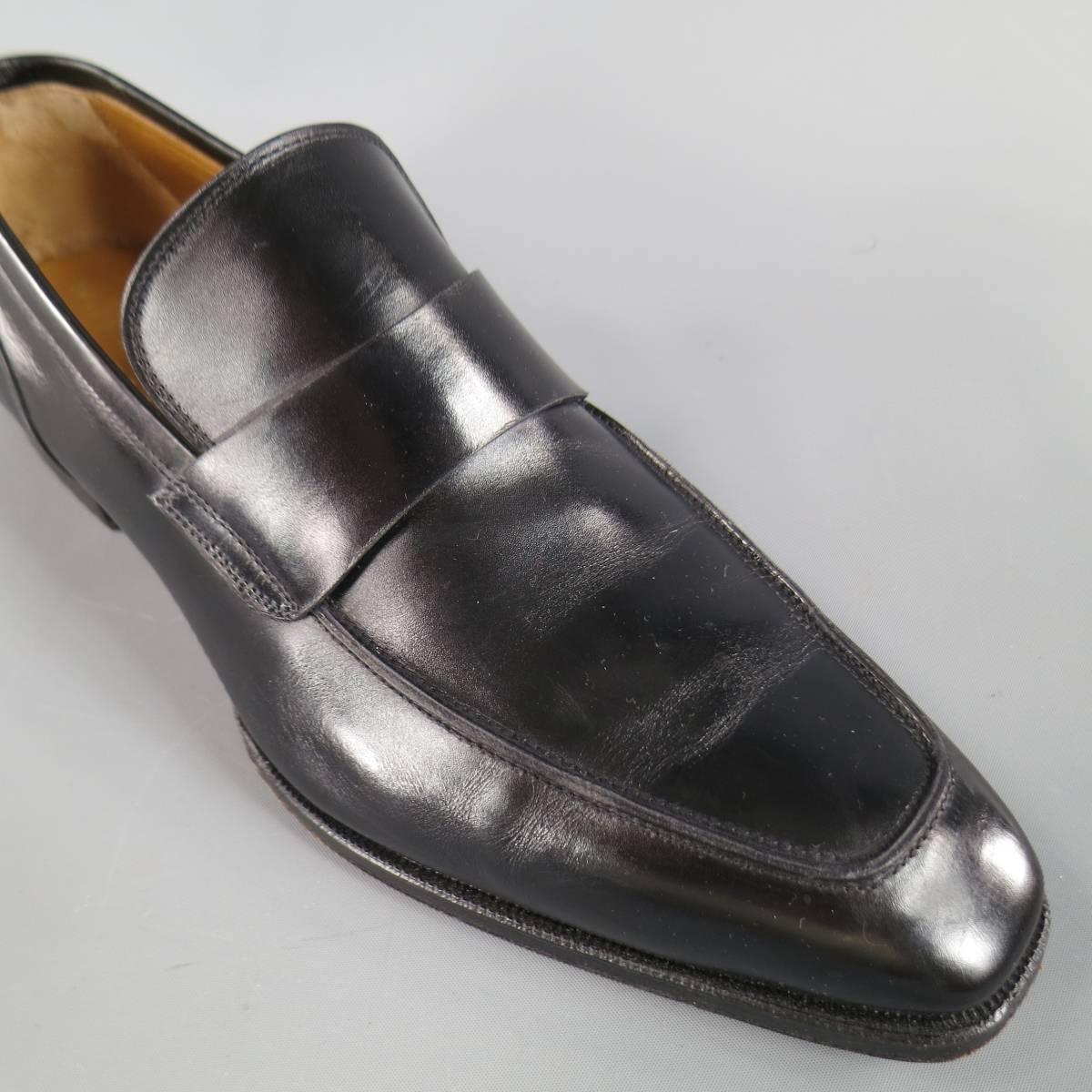 Men's GRAVATI Size 8 Black Leather Strap Loafers In Excellent Condition In San Francisco, CA