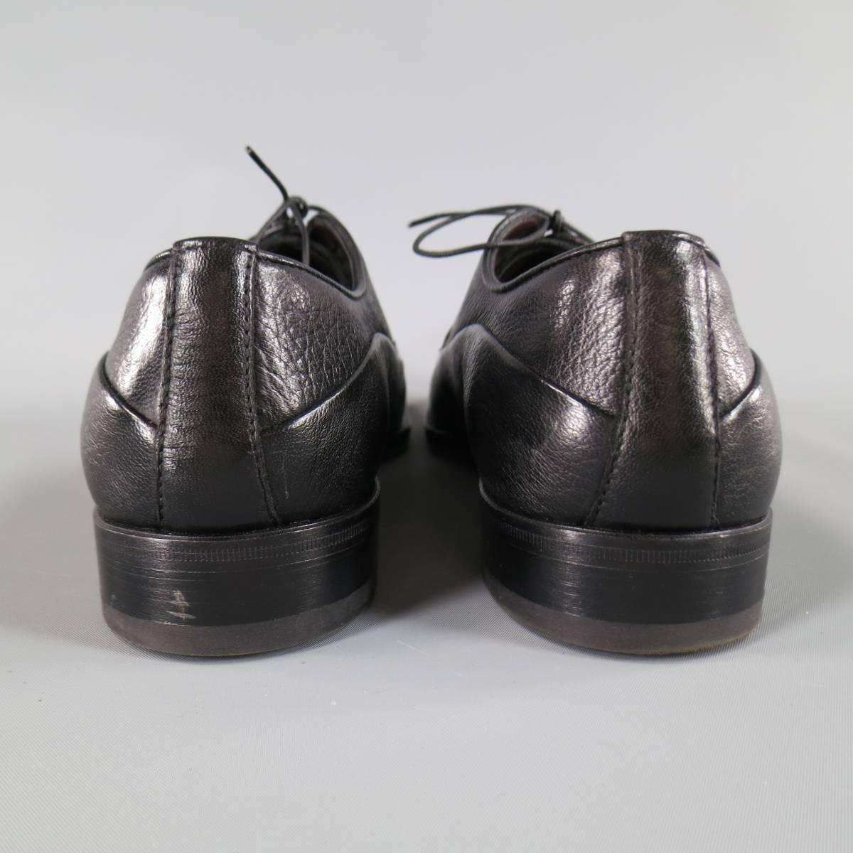 Men's ERMENEGILDO ZEGNA Size 8 Black Pebbled Leather Lace Up 2