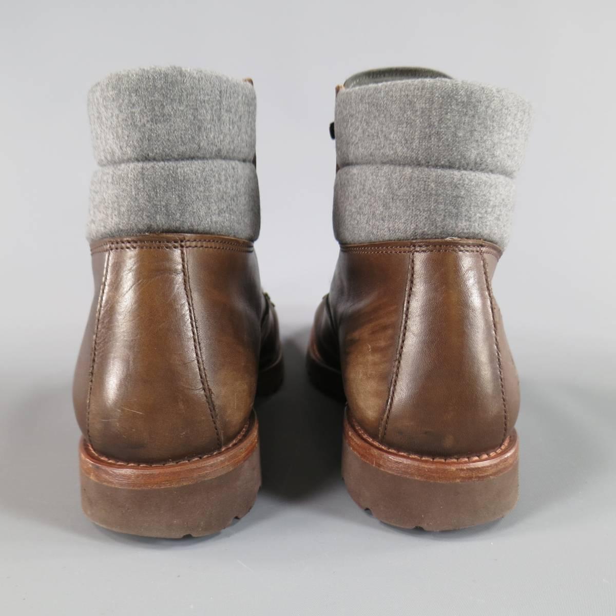 Men's BRUNELLO CUCINELLI Size 10 Brown Leather Gray Padded Ankle Hiking Boots In Good Condition In San Francisco, CA