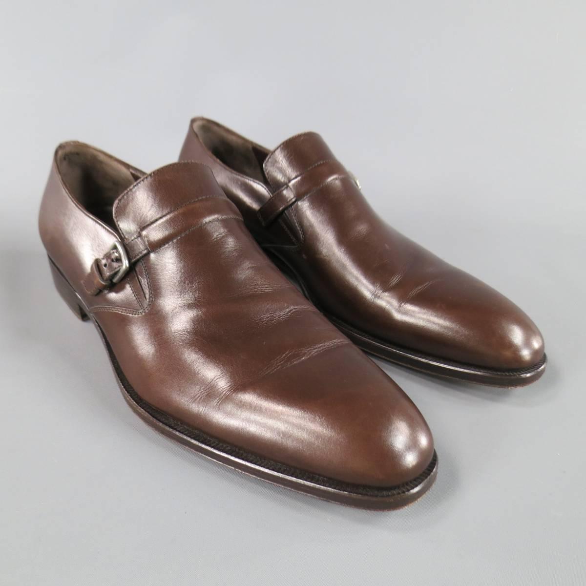 Men's SALVATORE FERRAGAMO Size 8.5 Brown Leather Monk Strap Loafers 1