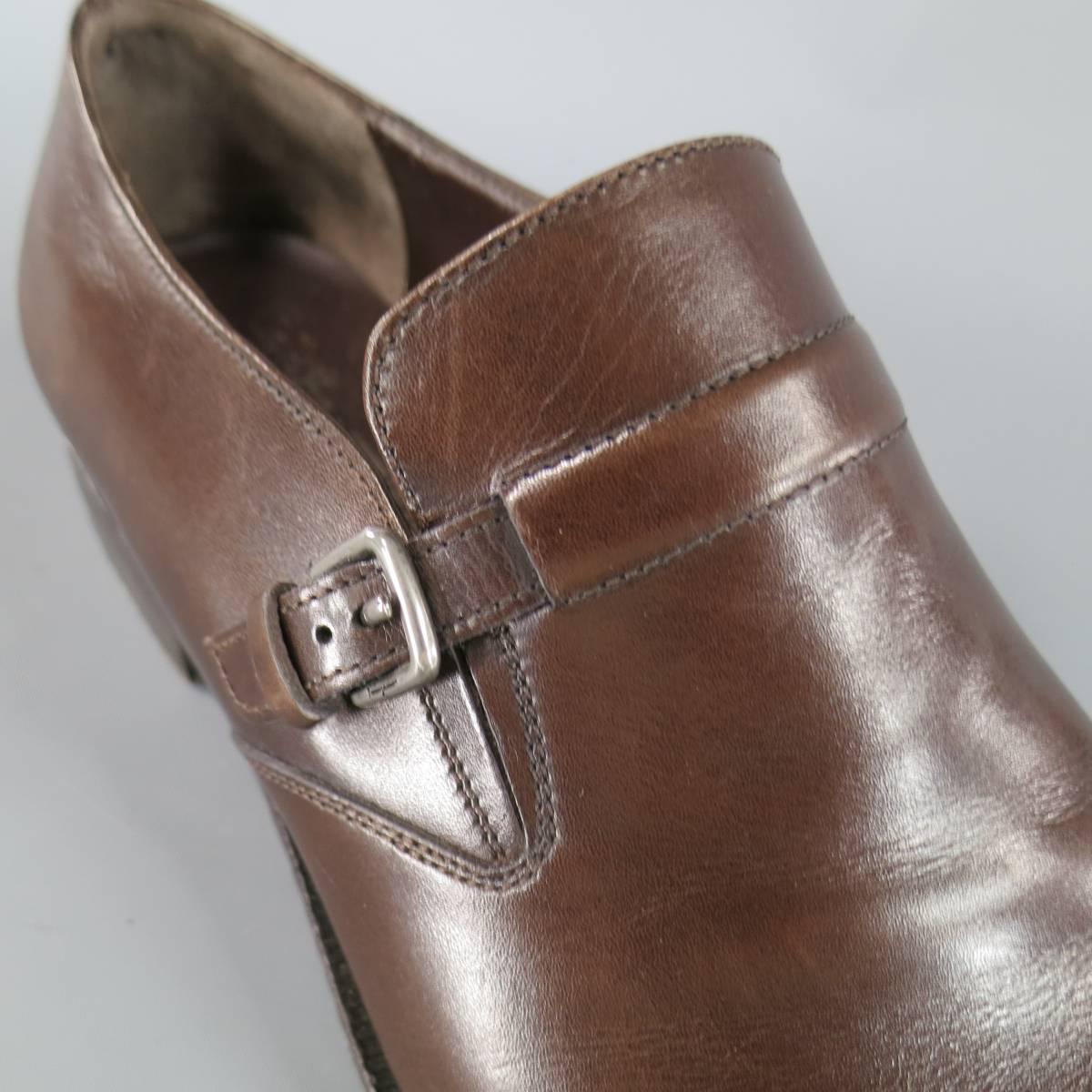 Men's SALVATORE FERRAGAMO Size 8.5 Brown Leather Monk Strap Loafers In Excellent Condition In San Francisco, CA