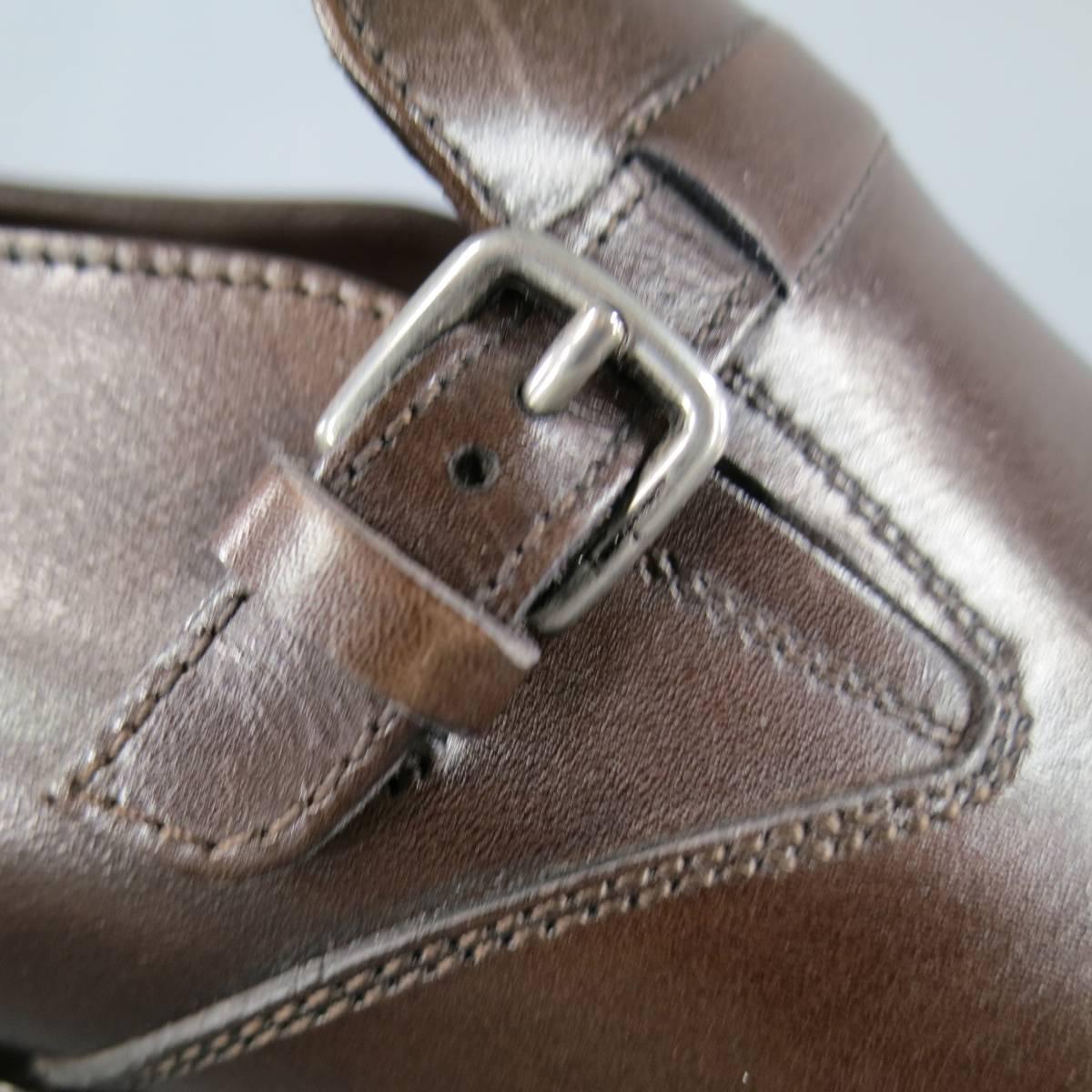 Men's SALVATORE FERRAGAMO Size 8.5 Brown Leather Monk Strap Loafers 2