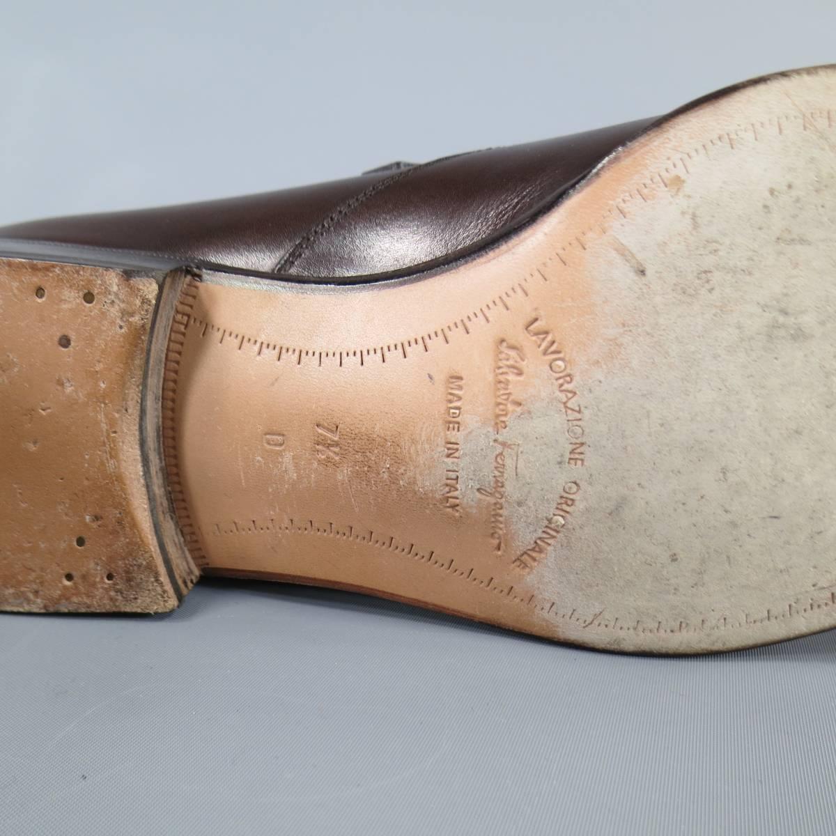 Men's SALVATORE FERRAGAMO Size 8.5 Brown Leather Monk Strap Loafers 4
