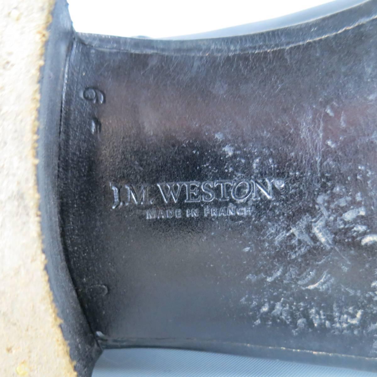 Men's J.M. WESTON Dress Shoe -  Size 7 Black Leather Wingtip Lace Up Shoes 1