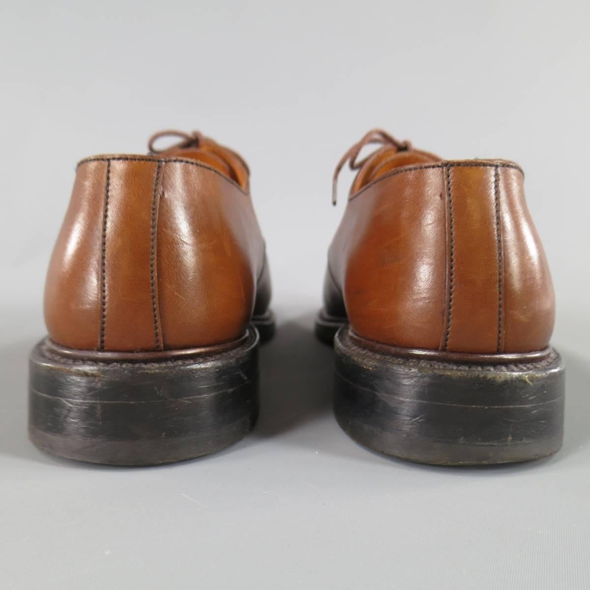 Men's J.M. WESTON Size 8 Tan Brown Leather Split Apron Toe Lace Up 2