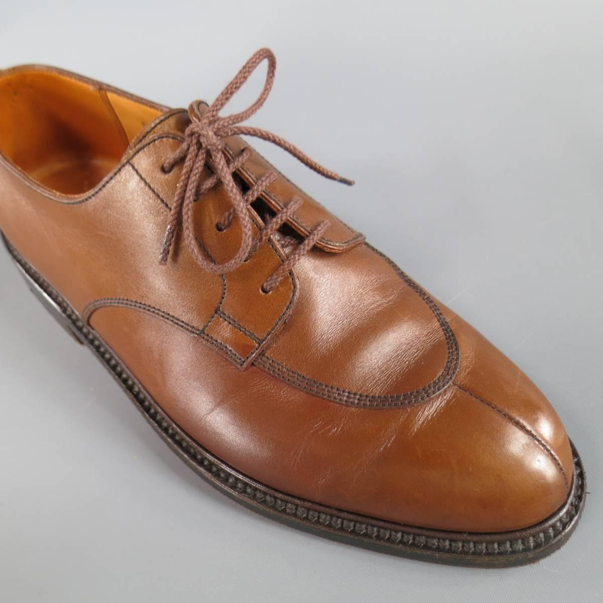 Men's J.M. WESTON Size 8 Tan Brown Leather Split Apron Toe Lace Up 1