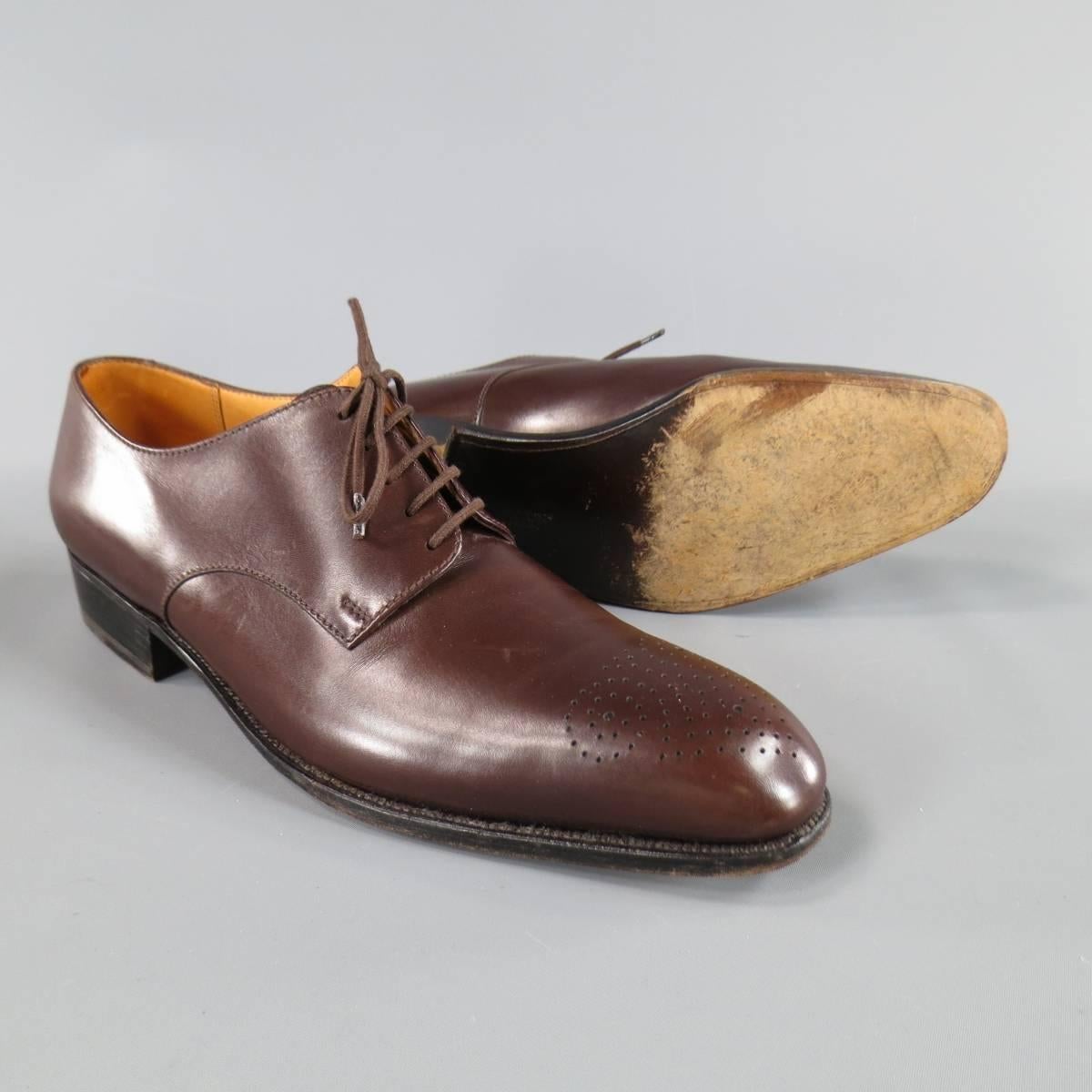 Men's J.M. WESTON Size 7 Brown Leather Wingtip Lace Up In Excellent Condition In San Francisco, CA