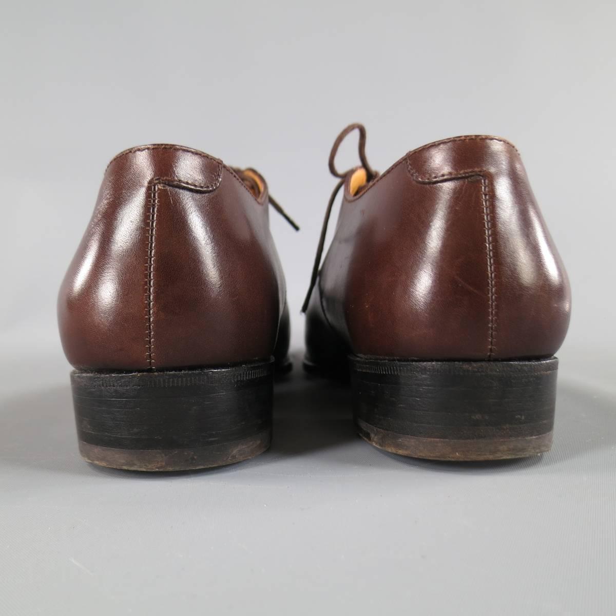 Men's J.M. WESTON Size 7 Brown Leather Wingtip Lace Up 1