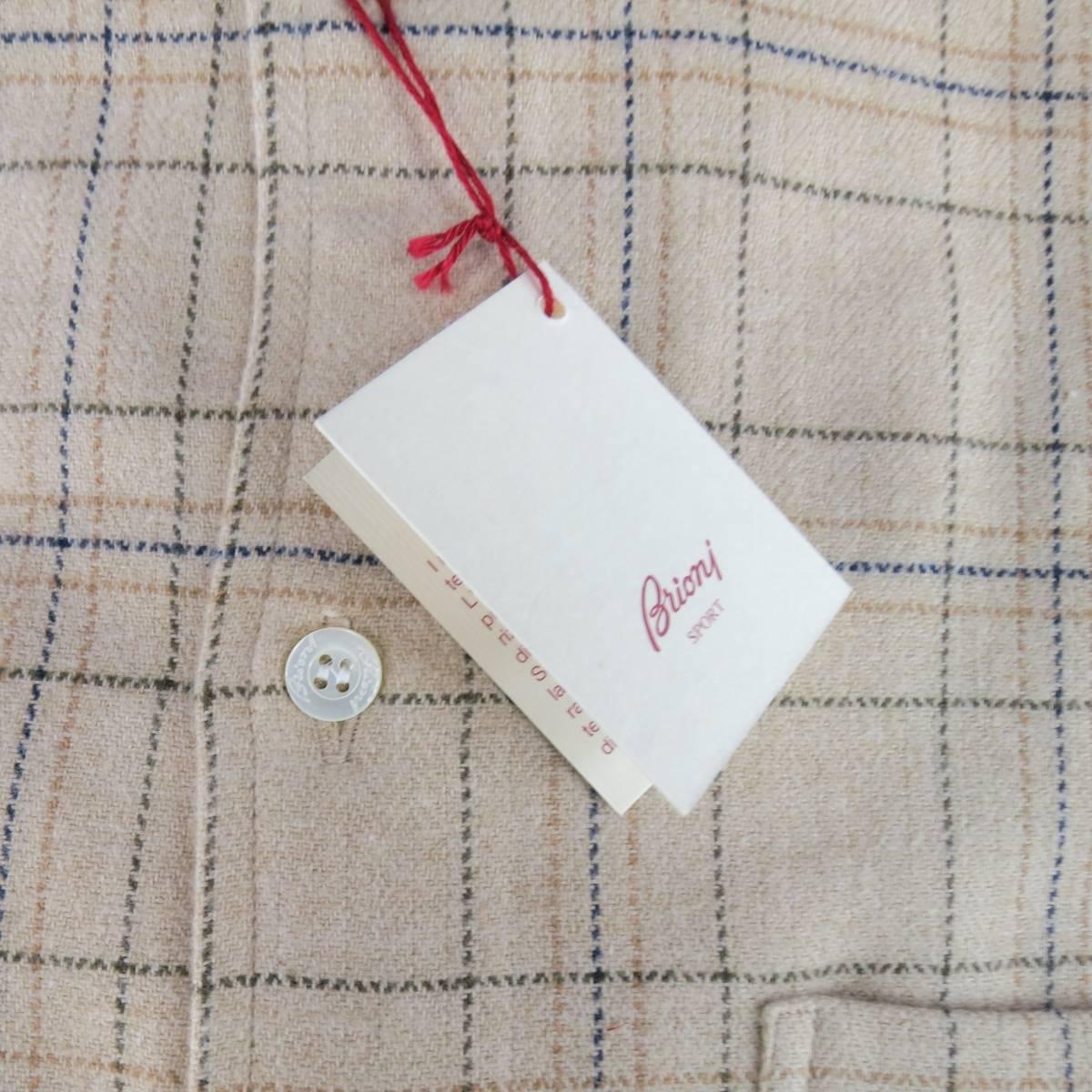 Men's New BRIONI SPORT Size L Beige PLaid Cotton Long Sleeve Shirt In New Condition In San Francisco, CA