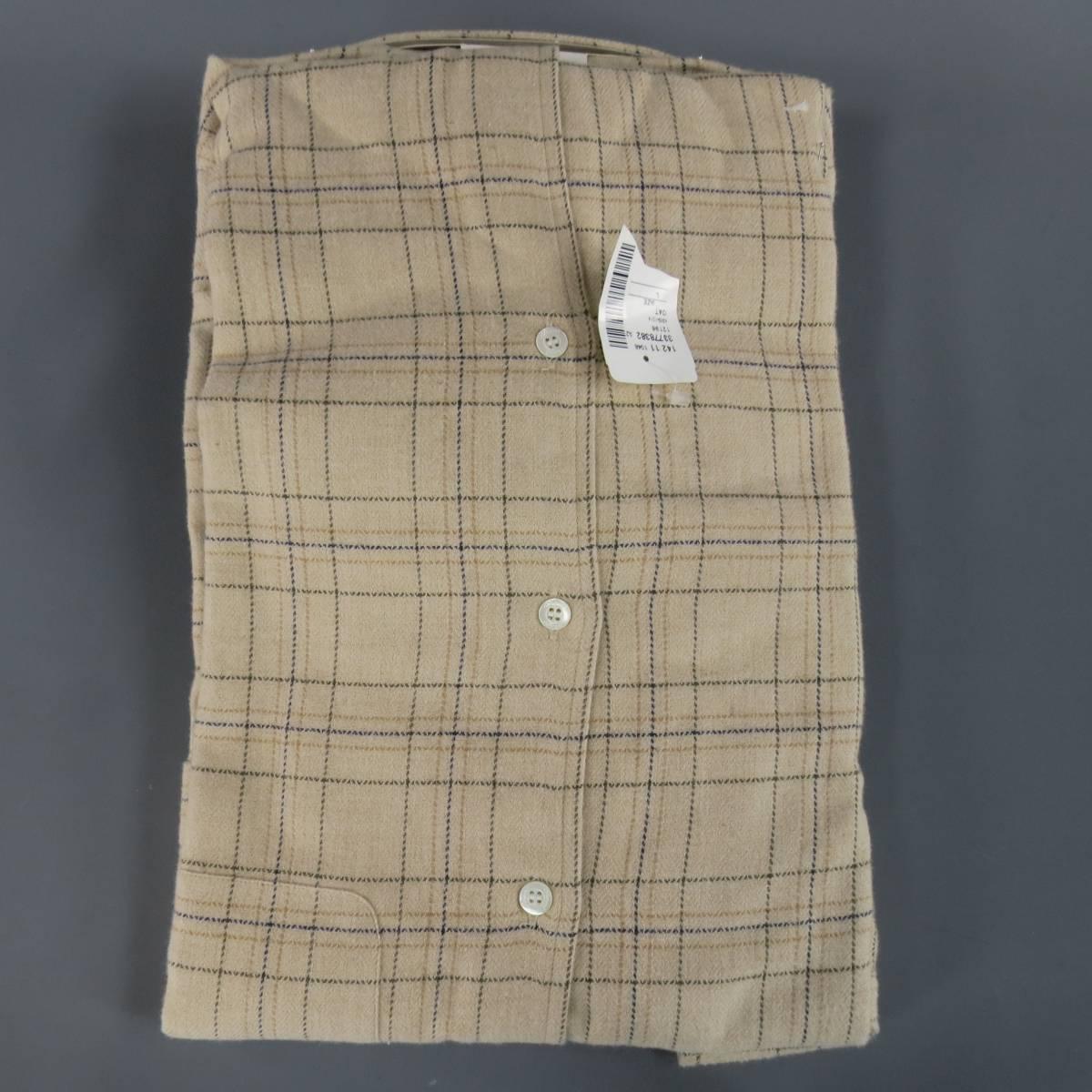 Men's New BRIONI SPORT Size L Beige PLaid Cotton Long Sleeve Shirt 2