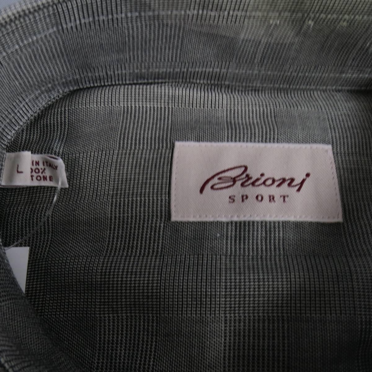 Men's New BRIONI SPORT Size L Grey Glenplaid Cotton Long Sleeve Shirt 1