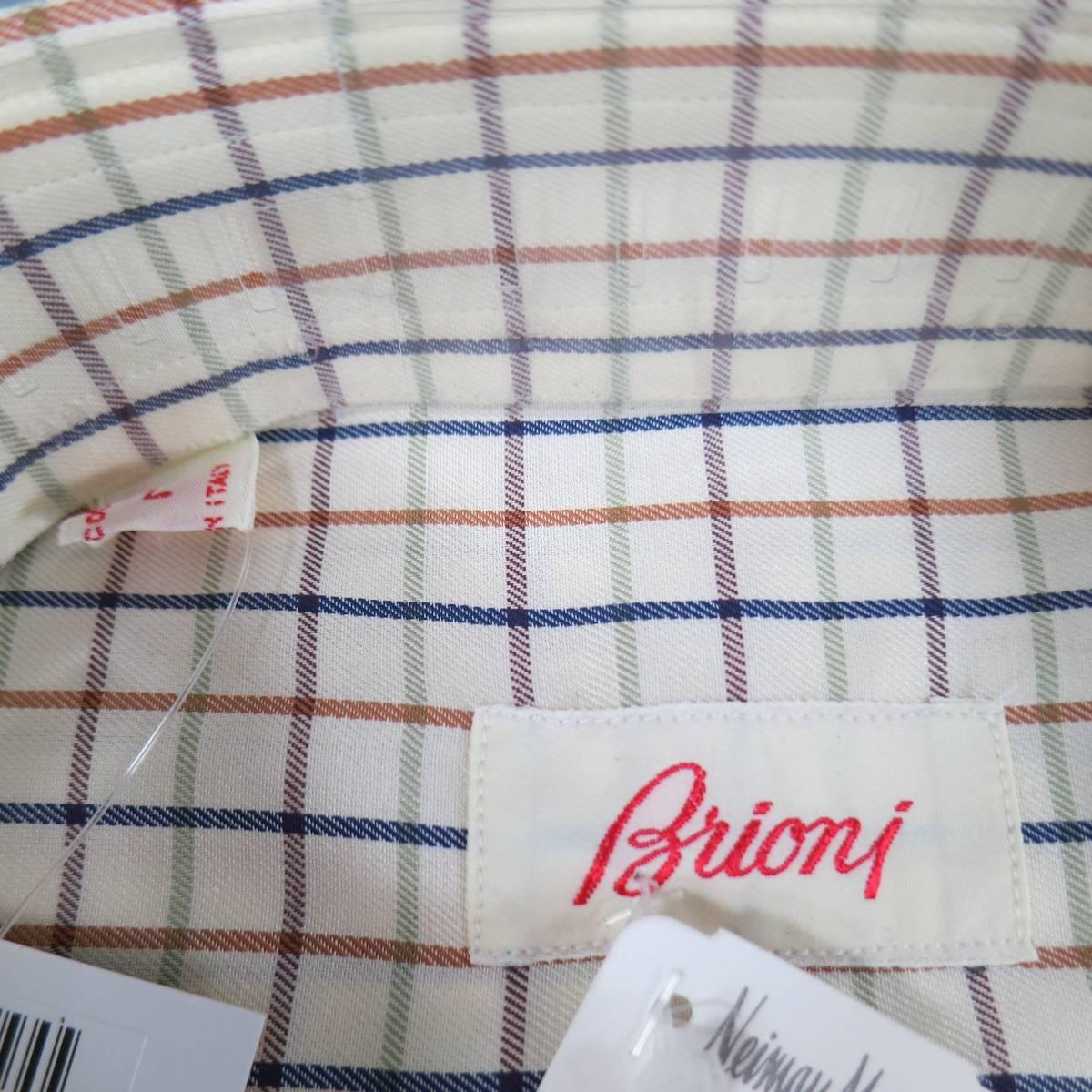 Men's New BRIONI Size L Beige Plaid Cotton Long Sleeve Shirt In New Condition In San Francisco, CA