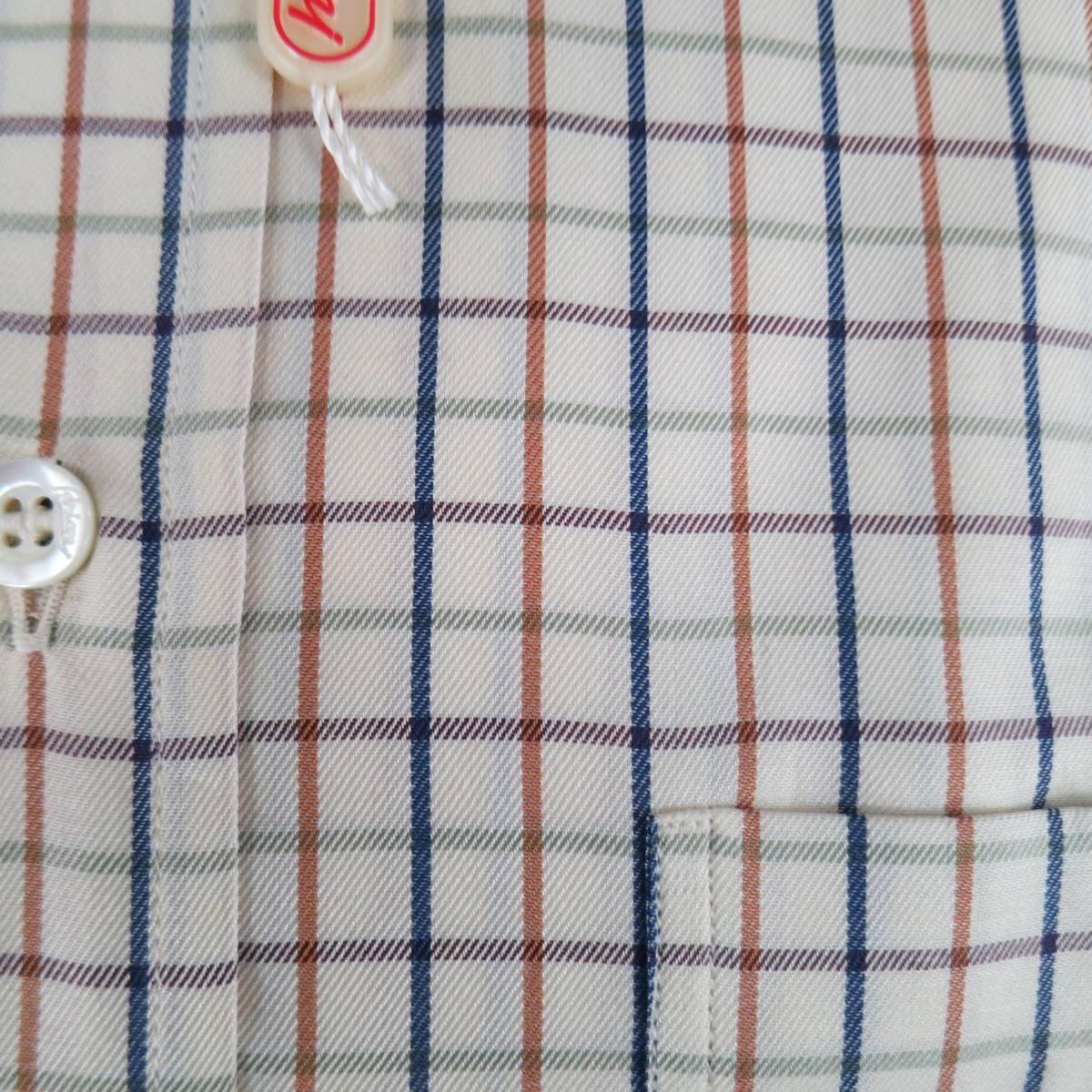 Men's New BRIONI Size L Beige Plaid Cotton Long Sleeve Shirt 2