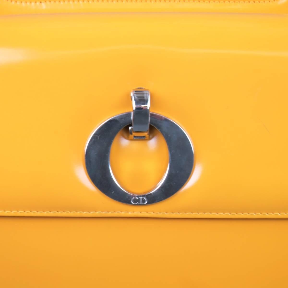 CHRISTIAN DIOR Yellow Leather Patent Leather Jackie O Buckle Shoulder Handbag In Excellent Condition In San Francisco, CA