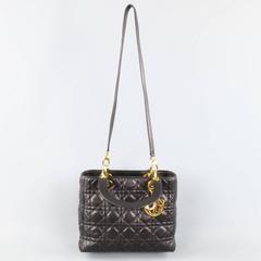 CHRISTIAN DIOR Black & Gold Cannage Quilted Leather Medium Lady Dior Bag