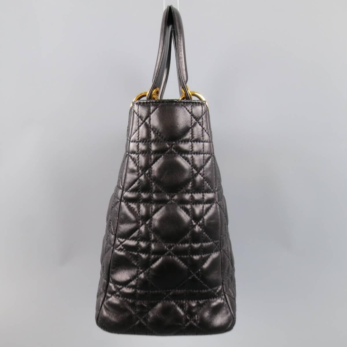 Women's CHRISTIAN DIOR Black & Gold Cannage Quilted Leather Medium Lady Dior Bag
