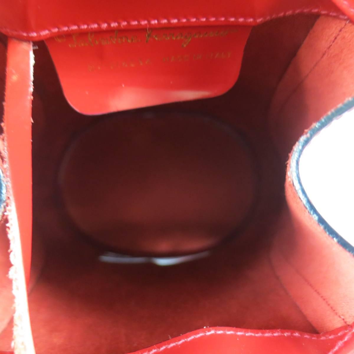 Vintage SALVATORE FERRAGAMO Red Patent Leather Drawstring Bucket Backpack 4