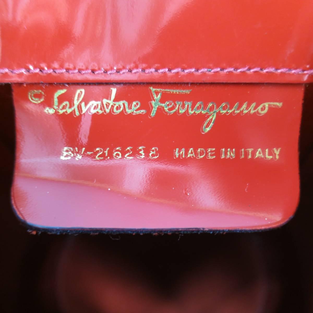 Vintage SALVATORE FERRAGAMO Red Patent Leather Drawstring Bucket Backpack 5