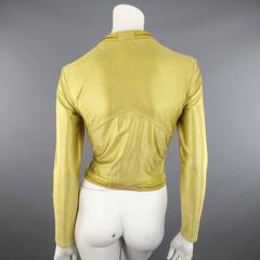 Vintage CHANEL Size 10 Metallic Gold Lame Band Collar Zip Moto Jacket