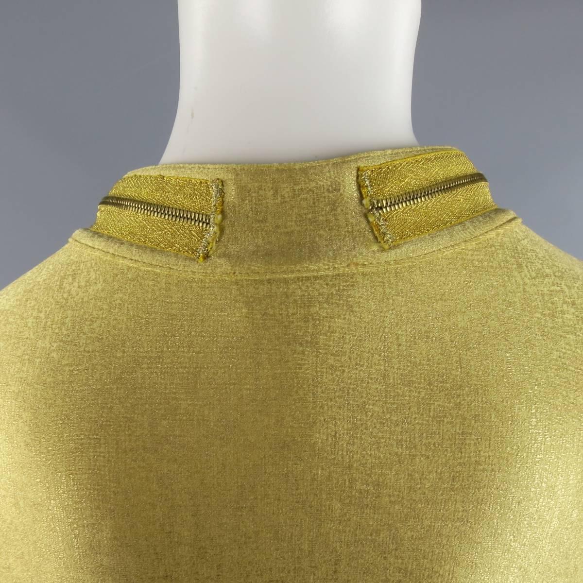 Vintage CHANEL Size 10 Metallic Gold Lame Band Collar Zip Moto Jacket 3