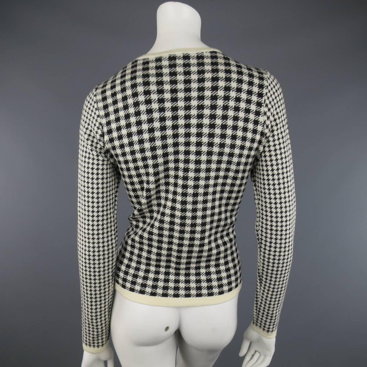 YOHJI YAMAMOTO Size L Cream & Black Houndstooth Wool Blend Pullover Sweater In Excellent Condition In San Francisco, CA