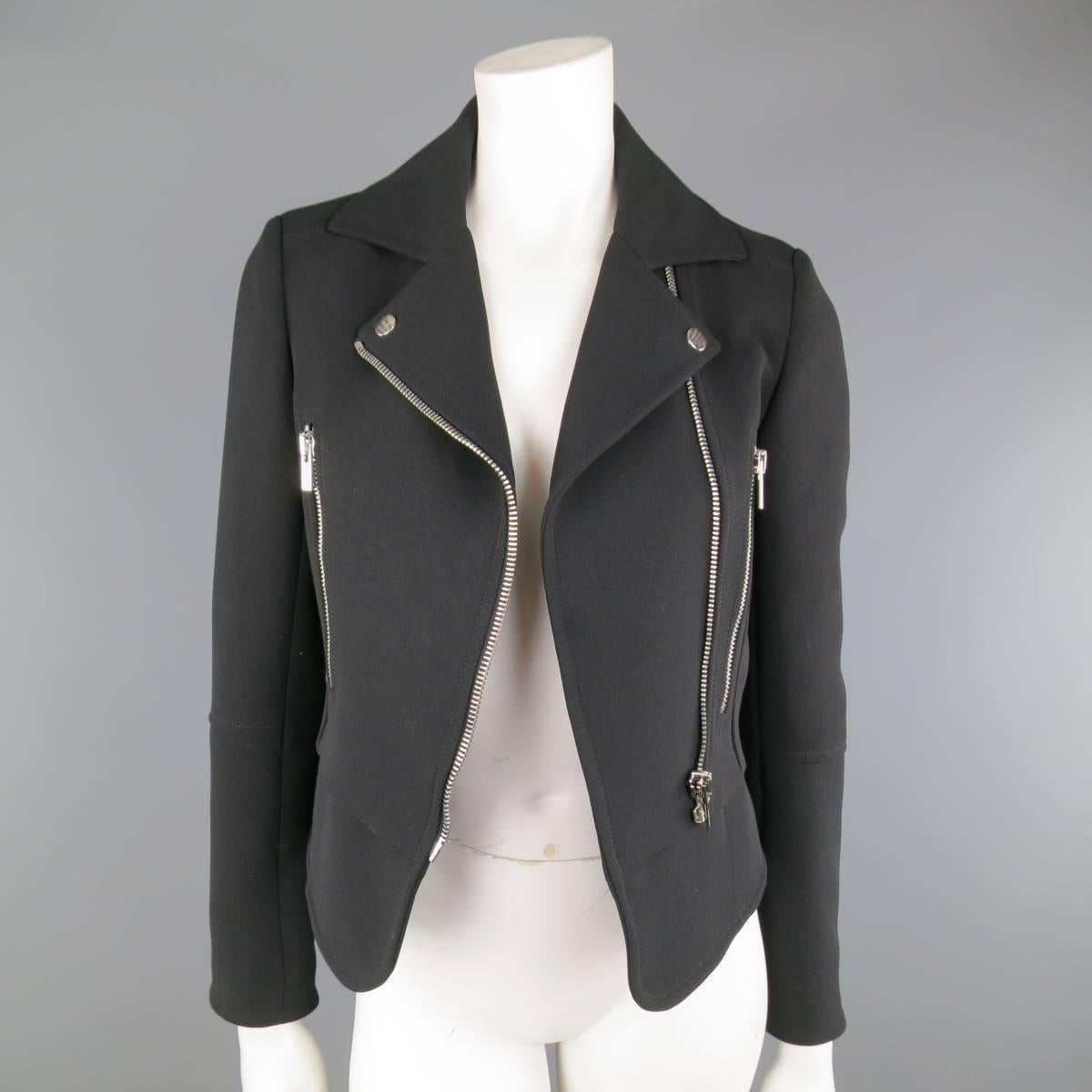 Women's BALENCIAGA Nicolas Ghesquiere Size 4 Black Silver Zip Cropped Motorcycle Jacket